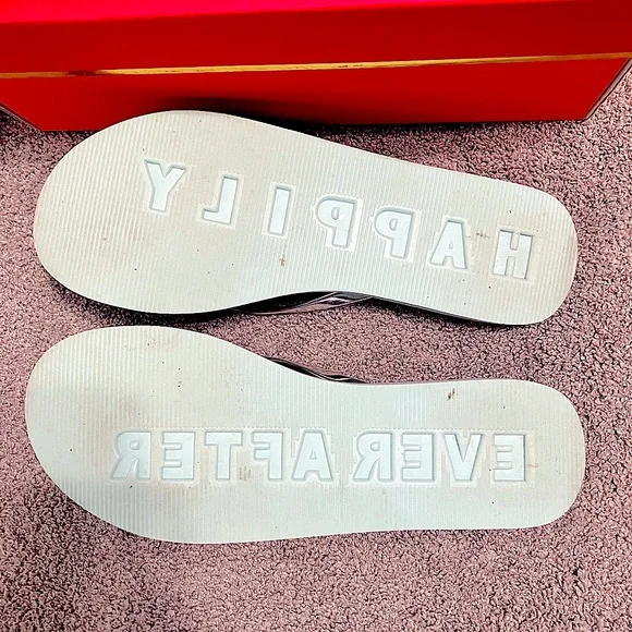 Kate Spade Happily Flip Flops Light Blue Eva Silver Bow Sz 7 - Picture 8 of 11